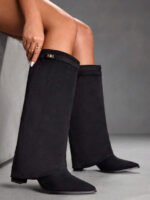 ⁦بوت طويلة بكعب سميك من الجلد المدبوغ⁩ - الصورة ⁦5⁩