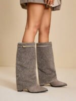 ⁦بوت طويلة بكعب سميك من الجلد المدبوغ⁩ - الصورة ⁦30⁩