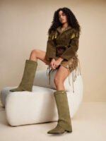 ⁦بوت طويلة بكعب سميك من الجلد المدبوغ⁩ - الصورة ⁦80⁩