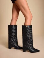 ⁦بوت طويلة بكعب سميك من الجلد المدبوغ⁩ - الصورة ⁦94⁩