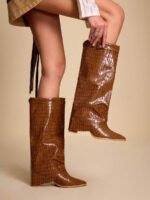 ⁦بوت طويلة بكعب سميك من الجلد المدبوغ⁩ - الصورة ⁦99⁩