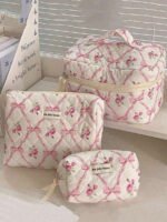 ⁦مجموعة حقائب تخزين مبطنة بتصميم الوردة⁩ - الصورة ⁦2⁩